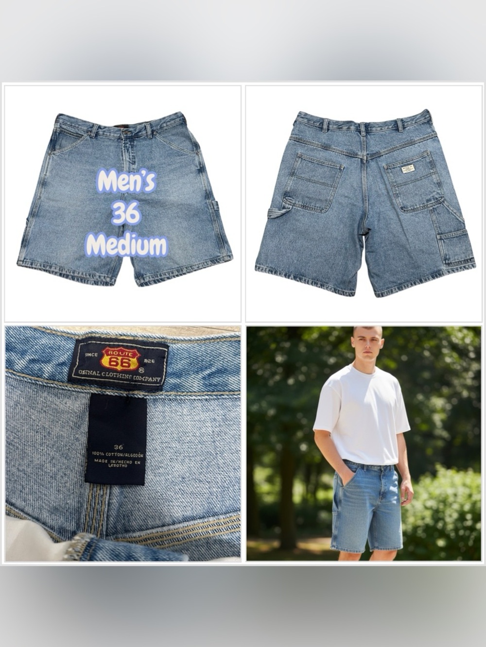 Men's Route 66 36 Medium Denim Shorts Jeans Light Navy Blue Regular Fit EUC